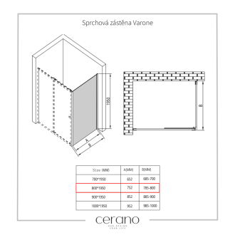 CERANO Sprchovací kút Varone L/P čierna matná, transp.sklo 140x80cm posuvný CER-DY505B-14080