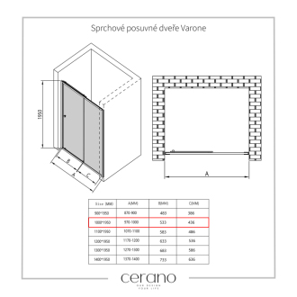 CERANO Sprchovací kút Varone L/P chróm, transparentné sklo 100x90cm posuvný CER-DY505-10090