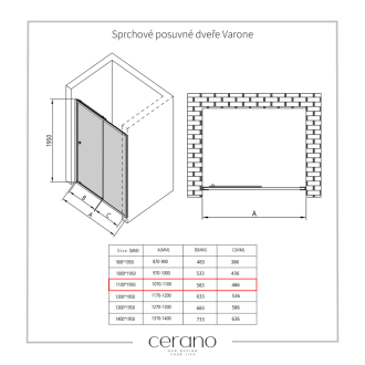 CERANO Sprchovací kút Varone L/P chróm, transparentné sklo 110x70cm posuvný CER-DY505-11070