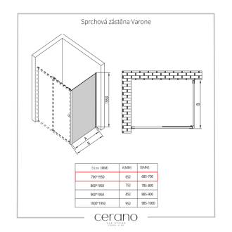 CERANO Sprchovací kút Varone L/P chróm, transparentné sklo 110x70cm posuvný CER-DY505-11070