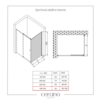 CERANO Sprchovací kút Varone L/P chróm, transparentné sklo 90x100cm posuvný CER-DY505-90100