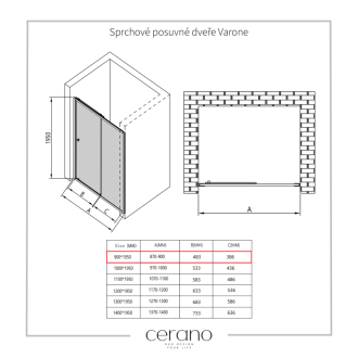 CERANO Sprchovací kút Varone L/P chróm, transparentné sklo 90x90 cm posuvný CER-DY505-9090