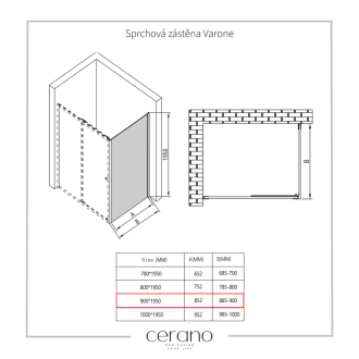 CERANO Sprchovací kút Varone L/P chróm, transparentné sklo 90x90 cm posuvný CER-DY505-9090