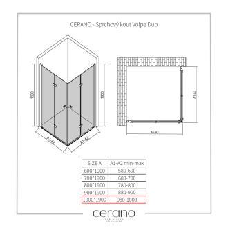 CERANO Sprchovací kút Volpe Duo L/P chróm, transparentné sklo 100x100cm skladací CER-427369