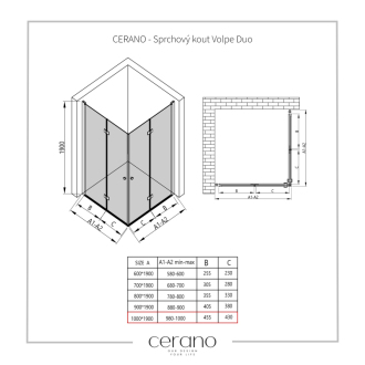 CERANO Sprchovací kút Volpe Duo L/P chróm, transparentné sklo 100x100cm skladací CER-427369