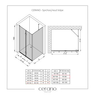 CERANO Sprchovací kút Volpe L/P čierna matná, transp.sklo 100x80cm skladacia CER-427342