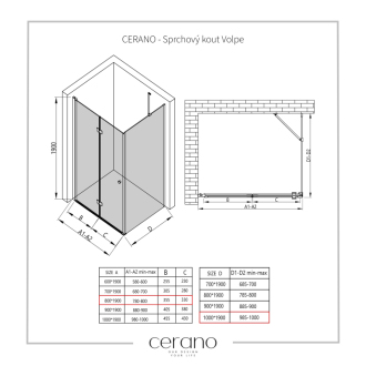 CERANO Sprchovací kút Volpe L/P čierna matná, transp.sklo 80x100cm skladacia CER-427324