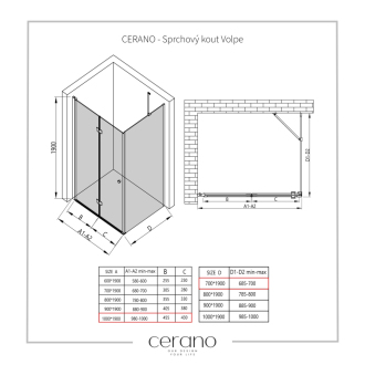 CERANO Sprchovací kút Volpe L/P chróm, transparentné sklo 100x70 cm skladací CER-427213