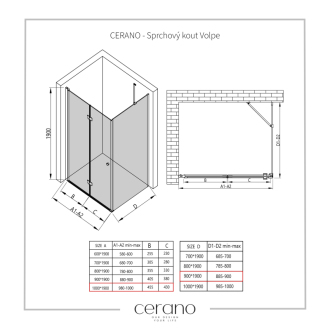 CERANO Sprchovací kút Volpe L/P chróm, transparentné sklo 100x90 cm skladací CER-427219
