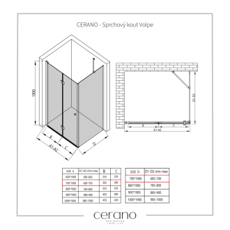 CERANO Sprchovací kút Volpe L/P chróm, transparentné sklo 70x70 cm skladací CER-427177