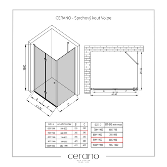 CERANO Sprchovací kút Volpe L/P chróm, transparentné sklo 70x90 cm skladací CER-427183