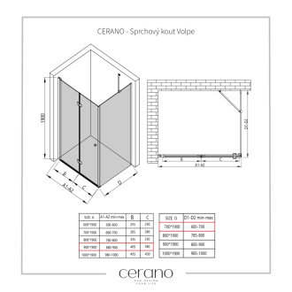 CERANO Sprchovací kút Volpe L/P chróm, transparentné sklo 90x70 cm skladací CER-427201