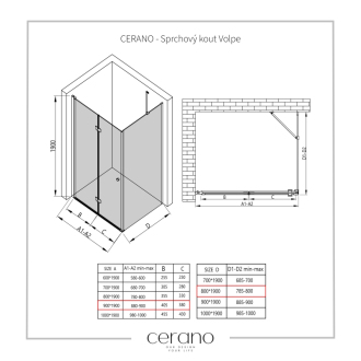CERANO Sprchovací kút Volpe L/P chróm, transparentné sklo 90x80 cm skladací CER-427204