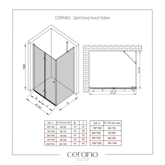 CERANO Sprchovací kút Volpe L/P chróm, transparentné sklo 90x90 cm skladacia CER-427207