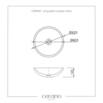 CERANO Umývadlo na dosku Tahia biela lesklá ? 43 cm CER-403377