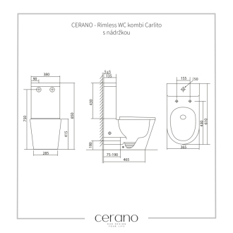 CERANO WC kombi Carlito, Rimless + UF sedátko / zadný odpad čierna matná 36,5 x61cm CER-433866