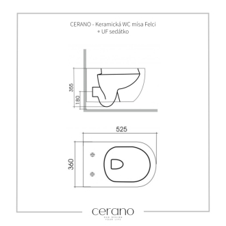 CERANO Závesná WC misa Felci, Rimless + UF sedátko biela lesklá 36x52,5 cm CER-417377
