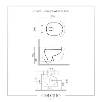 CERANO Závesná WC misa Felci, Rimless + UF sedátko biela lesklá 36x52,5 cm CER-417377