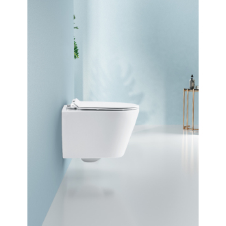 CERANO Závesná WC misa Norbi, Rimless + UF sedátko biela lesklá 36,5x48,5 cm CER-417380