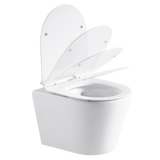 CERANO Závesná WC misa Norbi, Rimless + UF sedátko biela lesklá 36,5x48,5 cm CER-417380