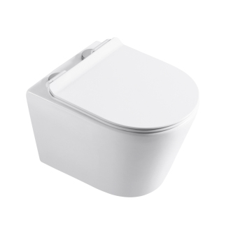 CERANO Závesná WC misa Norbi, Rimless + UF sedátko biela lesklá 36,5x48,5 cm CER-417380