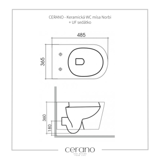 CERANO Závesná WC misa Norbi, Rimless + UF sedátko biela lesklá 36,5x48,5 cm CER-417380
