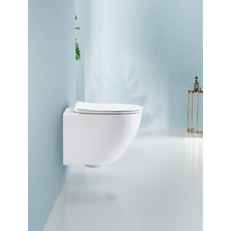 CERANO Závesná WC misa Verde, Rimless + UF sedátko biela lesklá 36x49 cm CER-417341