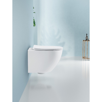 CERANO Závesná WC misa Verde, Rimless + UF sedátko biela matná 36x49 cm CER-417353