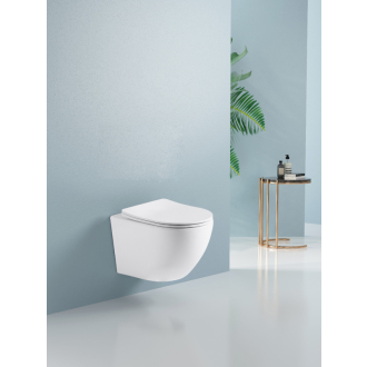 CERANO Závesná WC misa Verde, Rimless + UF sedátko biela matná 36x49 cm CER-417353