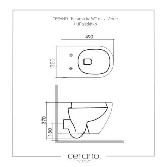 CERANO Závesná WC misa Verde, Rimless + UF sedátko čierna lesklá 36x49 cm CER-417347