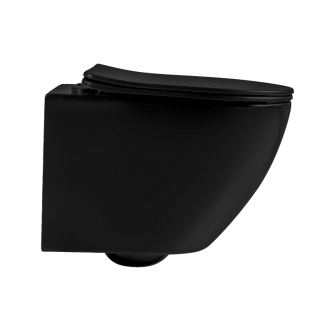 CERANO Závesná WC misa Verde, Rimless + UF sedátko čierna matná 36x49 cm CER-417350