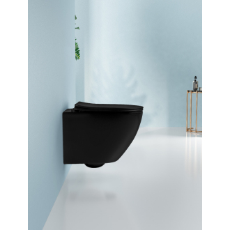 CERANO Závesná WC misa Verde, Rimless + UF sedátko čierna matná 36x49 cm CER-417350