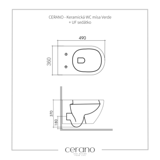 CERANO Závesná WC misa Verde, Rimless + UF sedátko čierna matná 36x49 cm CER-417350