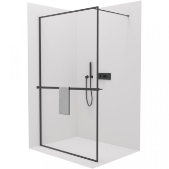 CERANO - Sprchová zástena Walk-in Moreli Ľ/P + polička/držiak na uteráky - čierna matná, transparentné sklo - 120x200 cm