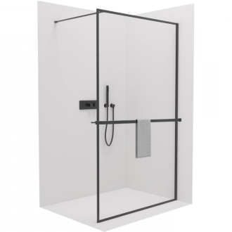 CERANO - Sprchová zástena Walk-in Moreli Ľ/P + polička/držiak na uteráky - čierna matná, transparentné sklo - 120x200 cm