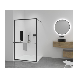 CERANO - Sprchová zástena Walk-in Moreli Ľ/P + polička/držiak na uteráky - čierna matná, transparentné sklo - 120x200 cm