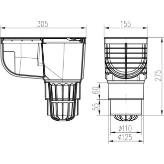 Lapač - gajger spodný D110/125, Standard 325 S