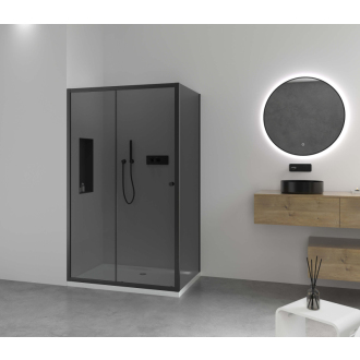 CERANO Sprchovací kút Varone L/P čierna matná, grafitové sklo 130x90 cm posuvný CER-429697