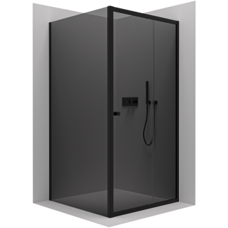 CERANO Sprchovací kút Varone L/P čierna matná, grafitové sklo 90x90 cm posuvný CER-429559