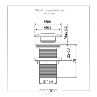 CERANO Umývadlový výpust 5/4“ click-clack s prepadom+kryt z mramoru biely matný CER-431755