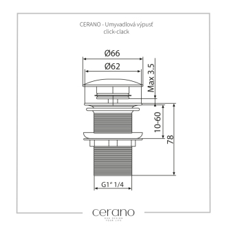 CERANO Umývadlový výpust 5/4“ click-clack univerzálny+kryt z mramoru biely matný CER-431752