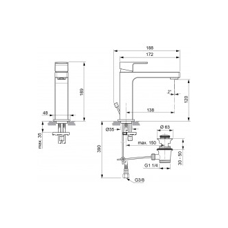 Výstavný kus -výpredaj -Ideal Standard EDGE A7106AA GRANDE umývadlová batéria s výpustou, slim