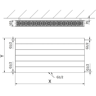 Mexen Line CCL22 radiátor 500x500, spod. stred. príp., 682 W, antracit W6C22L-050-050-66