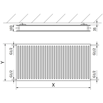 Mexen CH20 radiátor 300x1500, bočné pripojenie, 955 W, antracit W420H-030-150-66