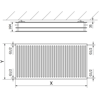 Mexen CH30 radiátor 300x1800, bočné pripojenie, 1570 W, čierny W430H-030-180-70