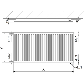 Mexen CVH10 radiátor 500x800, spod. príp., 424 W, čierny W610H-050-080-70