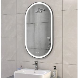 REA Zrkadlo LED OVL 50x100cm čierna HOM-02505