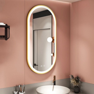 REA Zrkadlo LED OVL 50x100cm brúsená zlatá HOM-02506
