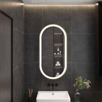 REA Zrkadlo LED OVL 50x100cm brúsená zlatá HOM-02506