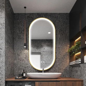 REA Zrkadlo LED OVL 50x100cm brúsená zlatá HOM-02506